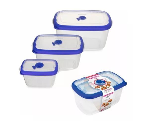 Imagem de Kit 3 Potes Para Mantimentos Frutas Legumes Freezer Flor