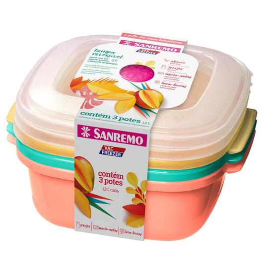 Imagem de Kit 3 Potes Plastico Coloridos Sanremo 1,3L