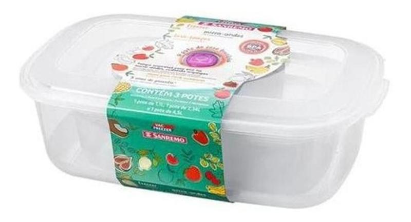 Imagem de Kit 3 Potes Plastico Com Tampa Transparente Sanremo