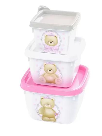Imagem de Kit 3 Potes Quadrado Conect Decorado Ursinho Rosa