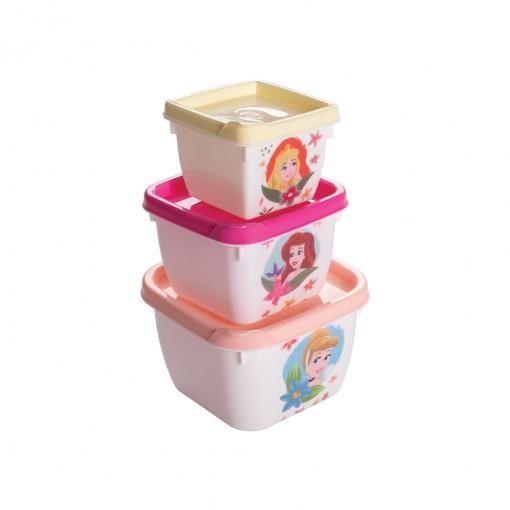 Imagem de Kit 3 Potes Quadrados Princesas Conect Com Tampa