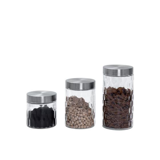 Imagem de Kit 3 Potes Vidro Tampa Inox Bolhas Redondo - Mozcada