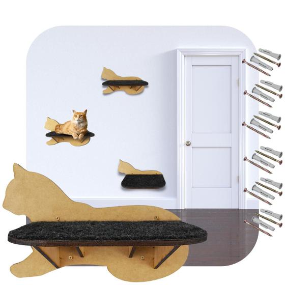 Imagem de Kit 3 Prateleira Gato Com Carpete e Parafuso MDF 6MM Premium