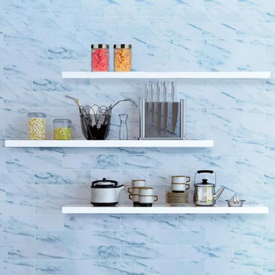 Imagem de Kit 3 Prateleira Lisa MDF 50x10 Branco Reta Quadros Fotos Livro Decoração
