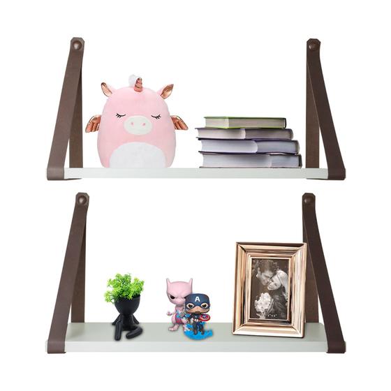 Imagem de Kit 3 prateleiras com alça de couro legitimo marrom/ ambientes, decorações, quarto infantil
