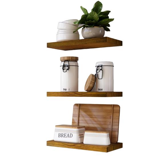 Kit 3 Prateleiras Com Suporte Invisível Madeira Maciça 30cm HomePlus