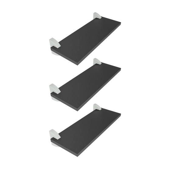Imagem de Kit 3 Prateleiras MDF Preto Multiuso com Suporte Bico Tucano 40x20