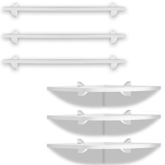 Imagem de Kit 3 Prateleiras Nicho 60x15 + 3 De Canto Flutuante 35x35 