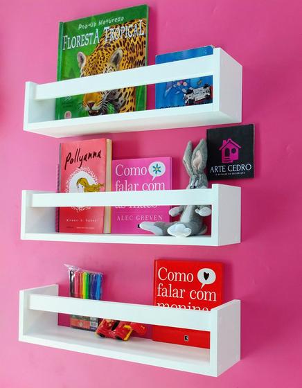 Imagem de Kit 3 Prateleiras Para Livros e Revistas  Estante Organizadora de Brinquedos Nicho Revisteiro Mdf 55 cm