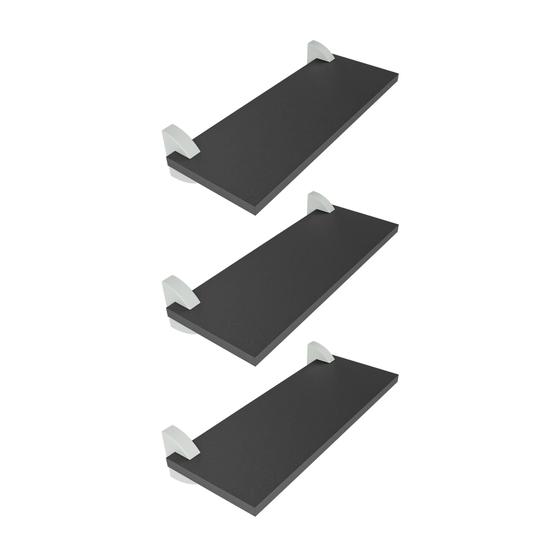 Imagem de Kit 3 Prateleiras Preto Com Suporte Bico Tucano MDF Multiuso 40X20