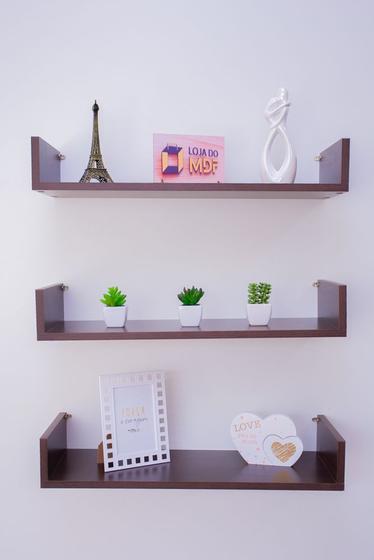Imagem de Kit 3 Prateleiras U Mdf 50x10 Tabaco  Nicho Livros Revista