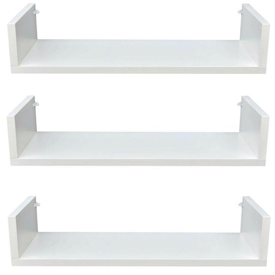 Imagem de Kit 3 Prateleiras U Mdf 55x10cm Branco Nicho Livros Revista.