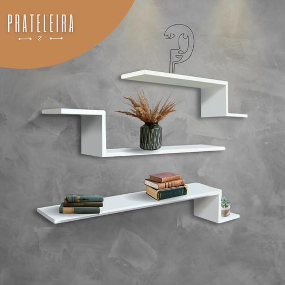 Kit 3 Prateleiras Z Decoração Sala Quarto MDF Menor preço em Kit 3 Prateleiras Z Decoração Sala Quarto MDF