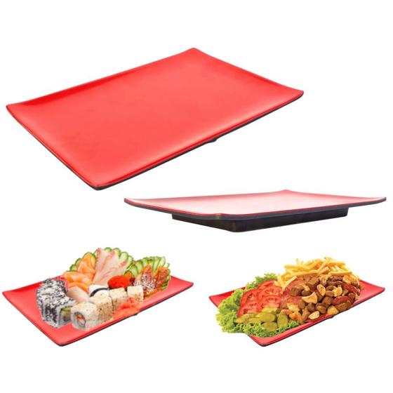 Imagem de Kit 3 Pratos para Sushi Culinaria Oriental 28x19cm Vermelho  Wellmix 