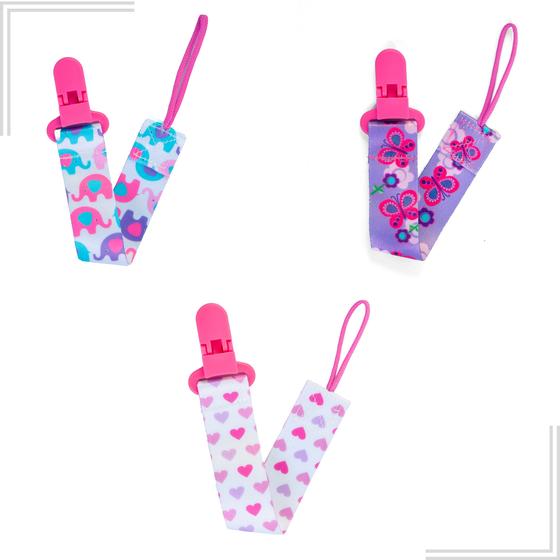Imagem de Kit 3 Prendedor de Chupeta Pietra BabyKit 3 Prendedores de Chupetas Estampado Pietra Baby Menimo Menina Infantil Corrente Cordão Bebê Criança