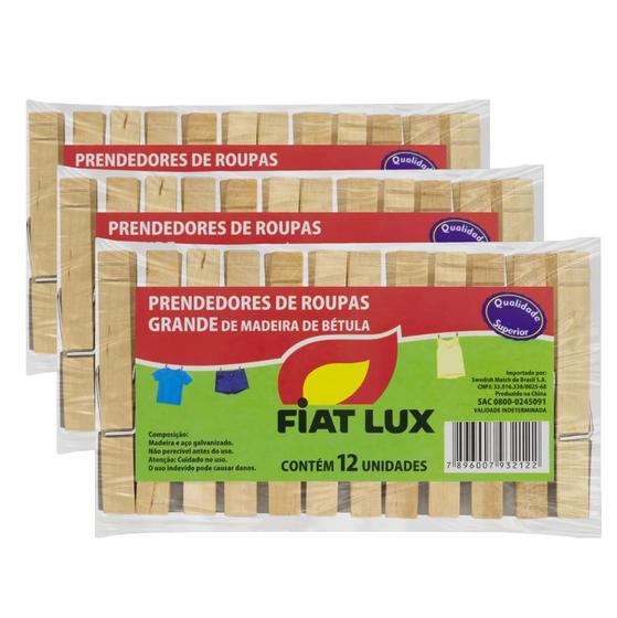 Imagem de Kit 3 Prendedor De Roupa Fiat Lux Madeira Com 12un Cada