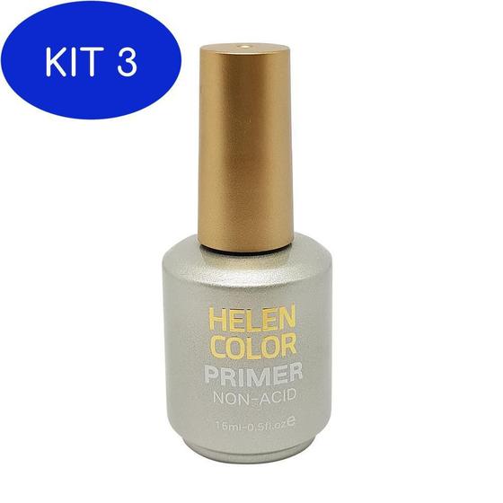 Kit 3 Primer De Unha Sem Ácido Helen Color Alta Fixação 15Ml Esmaltes