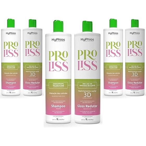 Imagem de Kit 3 Progressiva Proliss 1Litro MyPhios 3 Shampoo + 3 Gloss