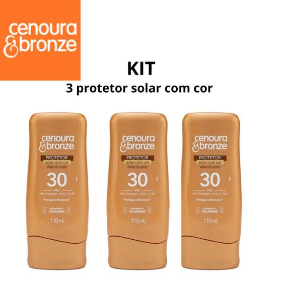 Imagem de Kit 3 protetor solar com cor cenoura e bronze fps30