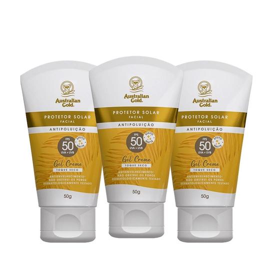 Imagem de Kit 3 Protetor Solar Facial Gel Creme Fps50 UVA/UVB Australian Gold 50g