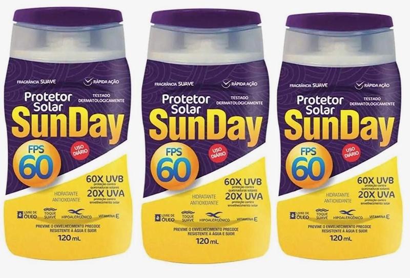 Imagem de Kit 3 Protetor Solar Sunday Fator 60 UVA UVB de 120ml