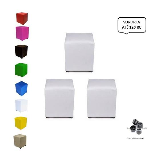 Imagem de Kit 3 Puffs Cubo Banqueta Quadrado Decorativo Material Sintético