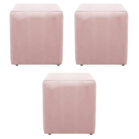 Imagem de Kit 3 Puffs Decorativos Dado Sala de Estar Recepção Suede Rosê - DAMAFFÊ MÓVEIS