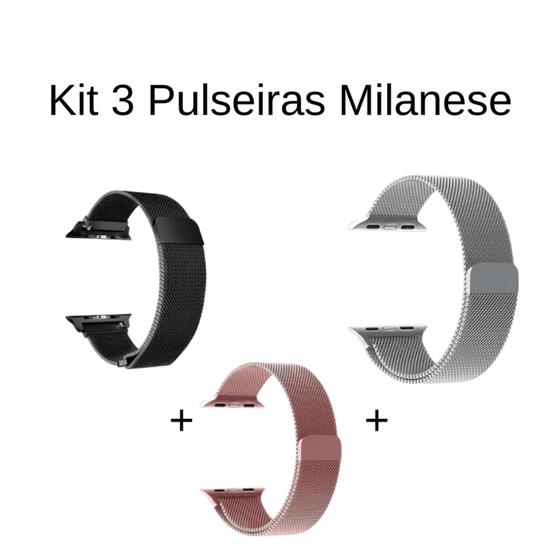 Imagem de Kit 3 Pulseira Metal Milanese 38/39/40/41mm Para Smart Watch