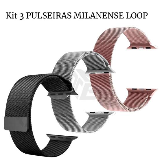 Imagem de Kit 3 Pulseiras Com Fecho Magnético Para Smartwatchs Milanense 42-44mm