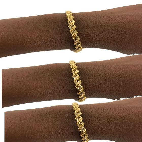 Imagem de Kit 3 Pulseiras cordão bracelete trançado dourado moderno