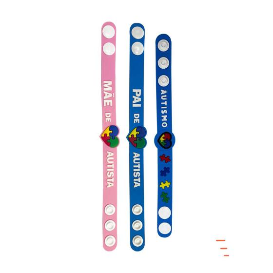 Imagem de Kit 3 Pulseiras de Silicone Quebra-Cabeça Autismo Família Pai e Mãe de Autista