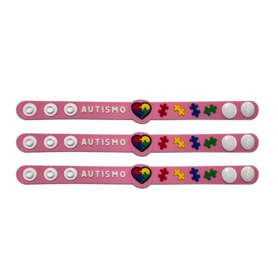 Imagem de kit 3 Pulseiras infantis emborrachada com regulagem autismo pai mãe de autista 