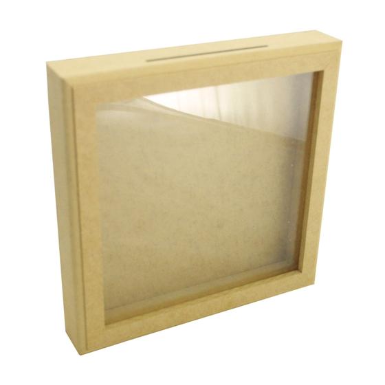 Imagem de Kit 3 Quadro Cofre Dinheiro Moeda Coleção Com Vidro 23x23x4 Mdf Madeira