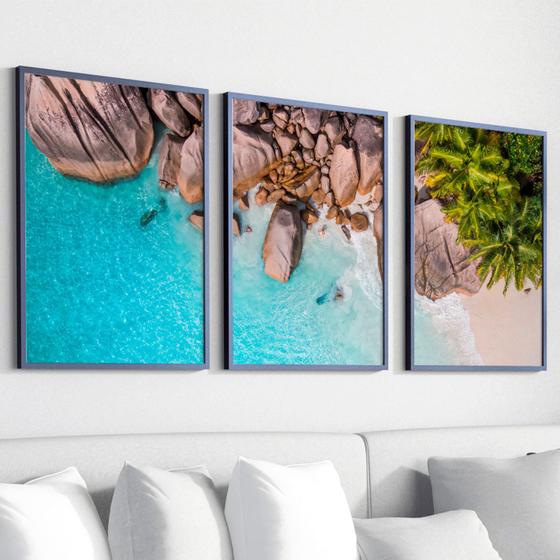 Imagem de Kit 3 Quadro Decorativo Praia Sala Moldura Mar Moderno