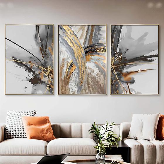 Imagem de Kit 3 Quadros Abstrato Dourado 40cm x 60cm - Artfine