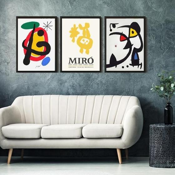 Imagem de Kit 3 Quadros Abstratos Artes De Miró 24X18Cm - Com Vidro