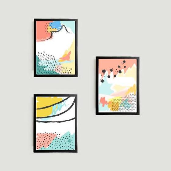 Imagem de Kit 3 Quadros Abstratos Candy Colors 33x24cm - com vidro