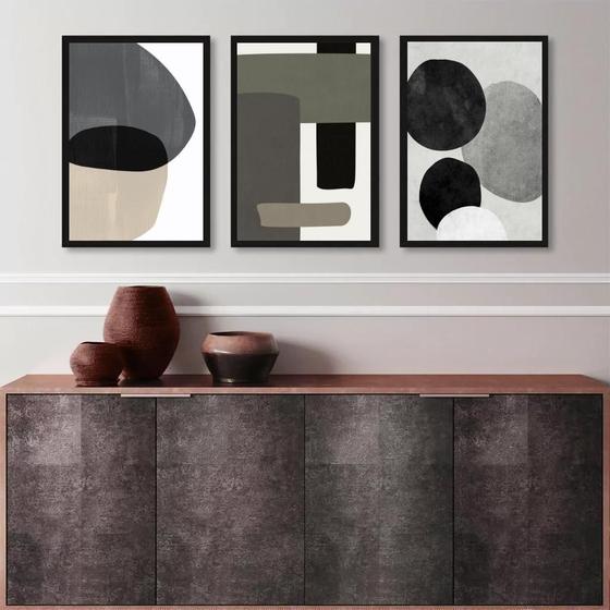 Imagem de Kit 3 Quadros Abstratos Decoração Industrial- Cinza E Preto