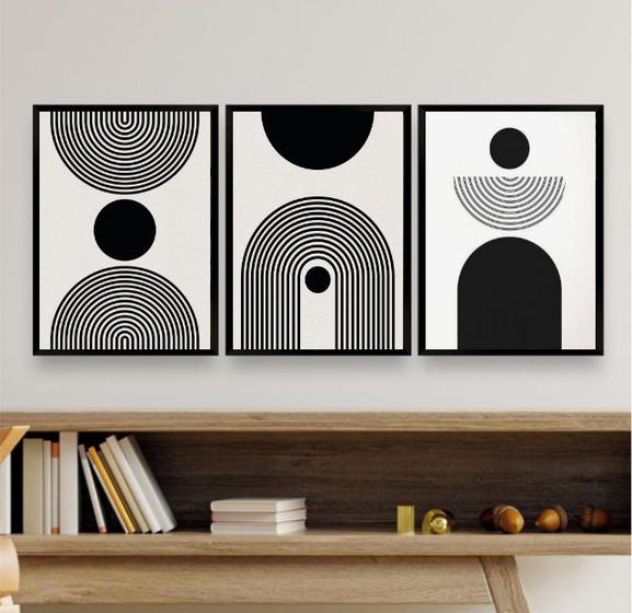 Imagem de Kit 3 Quadros Abstratos Formas GeométricasMatisse 33x24cm - com vidro