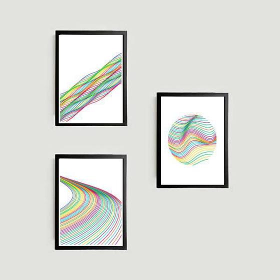 Imagem de Kit 3 Quadros Abstratos Linhas Coloridas 24x18cm
