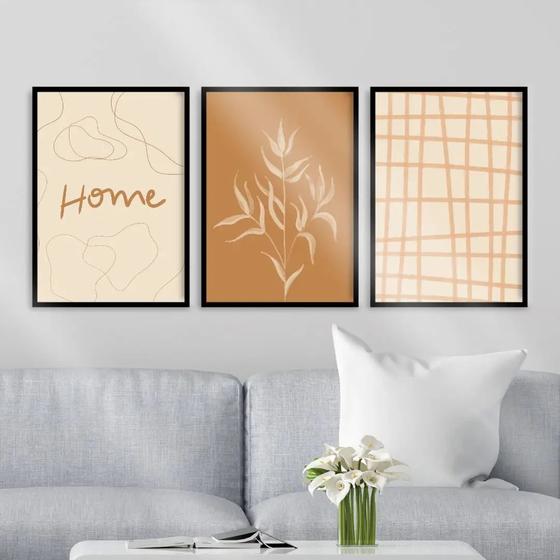 Imagem de Kit 3 Quadros Abstratos MarronsHome 45x34cm - com vidro