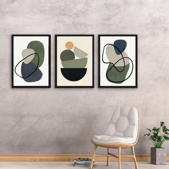 Imagem de Kit 3 Quadros Abstratos Sala Boho Style 24X18Cm - Com Vidro