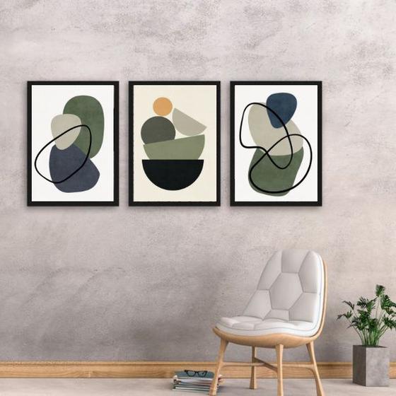 Imagem de Kit 3 Quadros Abstratos Sala Boho Style 33x24cm - com vidro