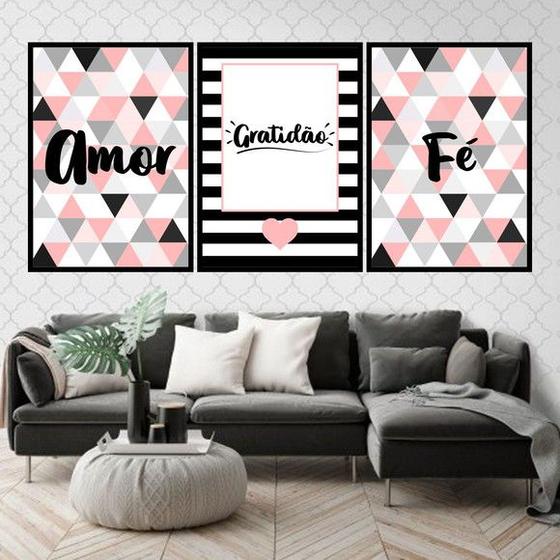 Imagem de Kit 3 Quadros Amor, Gratidão e Fé 24x18cm - com vidro
