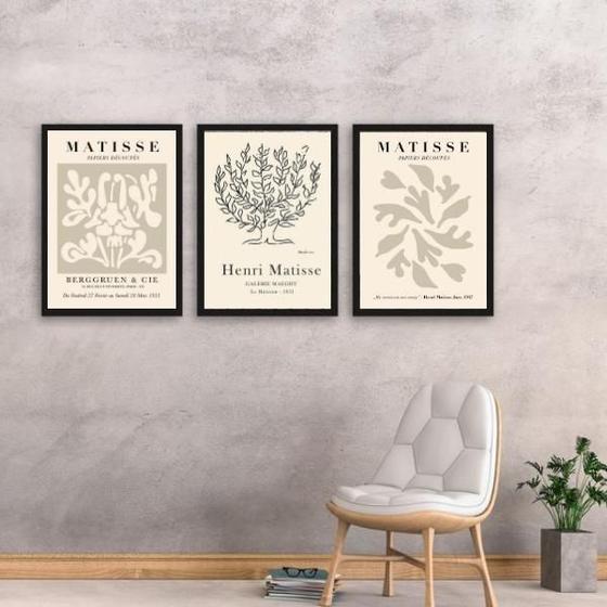 Imagem de Kit 3 Quadros Artes Matisse Bege 24X18Cm - Com Vidro