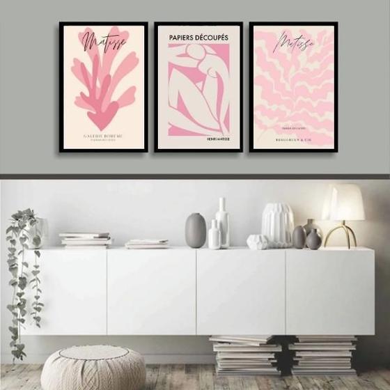 Imagem de Kit 3 Quadros Artes Matisse Fashion Rosa 24X18Cm