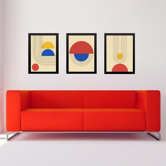 Imagem de Kit 3 Quadros Bauhaus Cores Primárias 24x18cm - com vidro