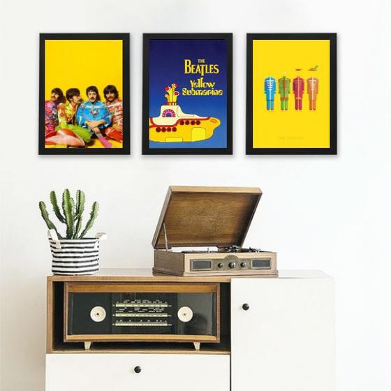 Imagem de Kit 3 Quadros Beatles Yellow Submarine 24x18cm - com vidro