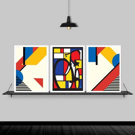 Imagem de Kit 3 Quadros Bicicleta Mondrian 45x34cm