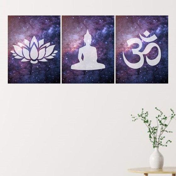 Imagem de Kit 3 Quadros Buda Galáxia 45x34cm - com vidro